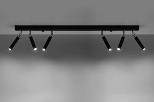 MiaLux PERSIC Spot Deckenleuchte für sechs Glühbirnen Verstellbare Lampen Stahl Wandbeleuchtung LED-Glühbirne Minimales Design Einfache Installation Farbe Schwarz 100x3x20 cm