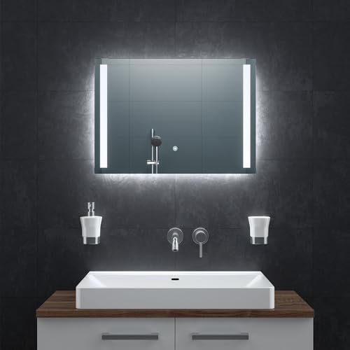 BR Bringer LED Badspiegel - 70x50 cm - Badezimmerspiegel mit Beleuchtung und Anti-Beschlag Funktion - Dimmbar, Energiesparend, 3 Lichtfarben, Touch-Schalter und Speicherfunktion (Modell: BRS103)