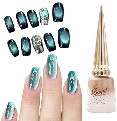 Green Magnetic Gel Polish,Emerald Green Gel Melbourne Gem Cat Eye Gel Polish,Reflective Shimmer UV LED for Salon Nail Art Home DIY Nail Art Designs- Aurora Borealis