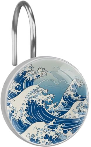Ganci per tenda da doccia, ganci per tenda da doccia, 1 pezzo, onde blu astratto oceano