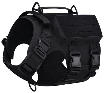 AIWAI Tactical Hundegeschirr mit Griff für große Hunde, 2X Metallschnalle, Hund MOLLE Weste mit Taschen, Kein Zug Verstellbare Easy Control Hundeweste Geschirr für Working Training (Schwarz, M)
