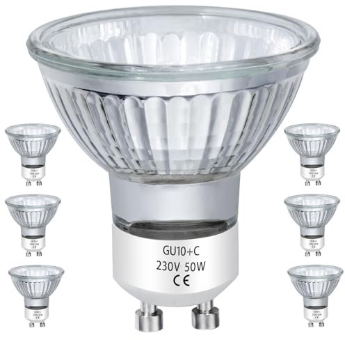 EKSAVE GU10 Halogen Bulbs 50W 230V MR16 for Track,Recessed,Accent Lighting,Ceiling Light,Range Hood, Dimmable Warm White, Pack of 6