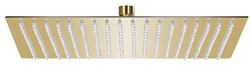 Gecheer Regenbrause Anti-Kalk-Düsen Brausekopf Duschkopf Kopfbrause Regendusche Duschbrause Wand Decke Edelstahl 50 x 50 cm (L x B) Quadrat Golden