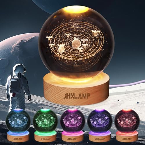 Luce notturna con sistema solare 3D, sfera di cristallo, 3,15 pollici, 7 colori che cambiano per camera da letto, regalo di Natale, regalo di compleanno per ragazzi, ragazze (lampada a sistema solare)