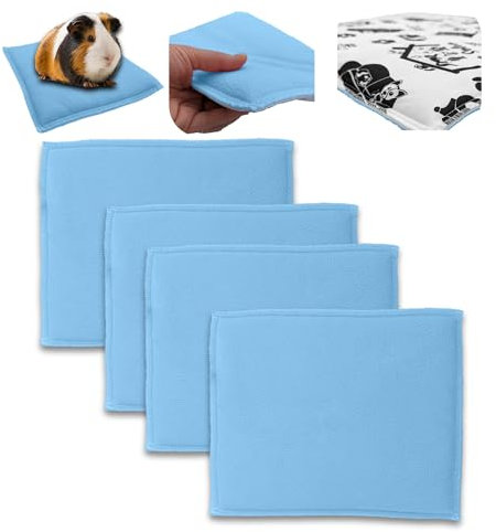 NEO SOLVO 4 Stück - Dickes Fleece Kissen für Meerschweinchen und Kaninchen - Schwamm-Effekt, saugfähig, Fleece-Seite - 30 cm x 26 cm - Blau
