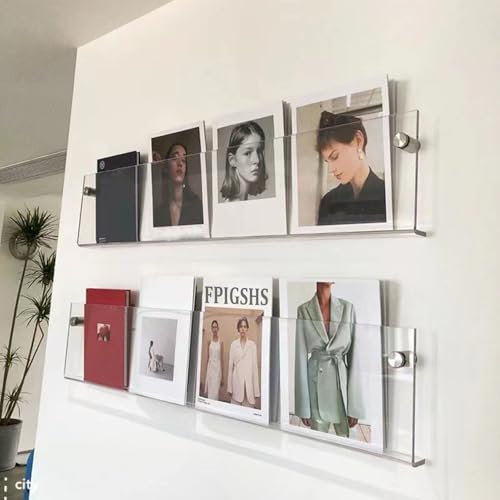2Pack - acryl zeitschriftenhalter Wand Modern Hängend Bücherregale, Broschürenhalter zeitungshalter Wand Schallplattenregal Display Regal,Schweberegale Für Schlafzimmer, Wohnzimmer, Büro (40cm)