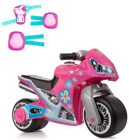 MOLTO Laufmotorrad Cross Rosa + rosa Protektoren | Motorrad Laufen für alle Arten von Gelände | Sicheres und robustes Spielzeug | fördert die gesunde Entwicklung von Jungen und Mädchen | ab 18 Monaten