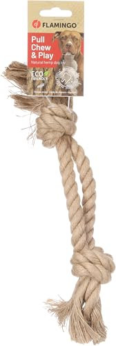 Flamingo Jouet Chien – Kush Double Corde avec 2 Nœuds Brun – 31×5,5×5 cm – Chanvre 100% Naturel – Traction & Mastication