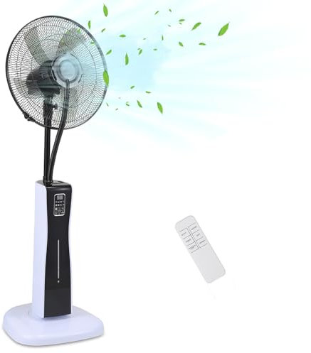Eulenke Standventilator mit Wasser, Ventilator mit Nebelfunktion, 75W Sprühnebel Ventilator mit Fernbedienung und Timer, 3 Modi, 2L Wassertank, Schwarz