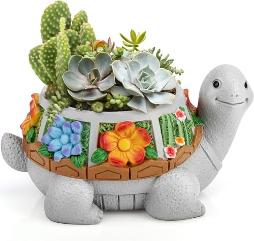 Grovind Succulent Plant Pots, Turtle Planter Flower Pots with Drainage Hole, Cute Planting Pots for Cactus, Succulent Planters for Indoor Plants Home Office Garden Flower Pot Gifts for Plants Lover