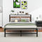 VERFARM 4ft6 Double Metal Platform Bed Frame with Wooden Storage Shelf Headboard, 135x190 cm Bed Frame No Box Spring Needed, Sturdy Steel Slat Support, Easy Assembly, Noise Free, Vintage Brown