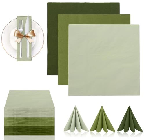 120 Stück Salbeigrüne Papierservietten Servietten 33x33cm Servietten Grün Eukalyptus Einwegservietten Cocktailservietten Tischdeko für Hochzeit Brautparty Dinner Party