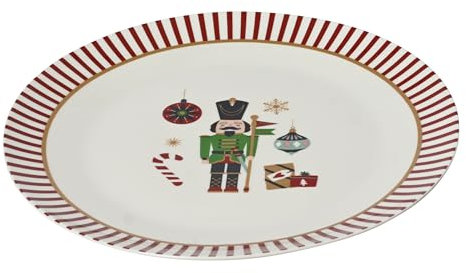 Kaemingk Assiette en porcelaine de 26,4 cm - Assiette avec motif de Noël - Assiette de Noël - Vaisselle de Noël - Assiette de cuisine - Assiette plate blanche rouge