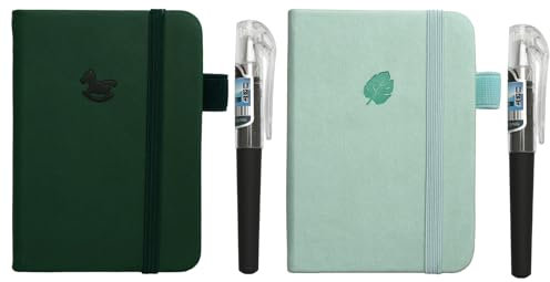 Aomhrek Zwei Bücher Notebooks, Tragbar Notizbuch A7, Notizbuch Mit Stift, Notizbuch Klein Geeignet für Schulen, Büros, Versammlungen, Schüler Mini Notizbuch (Dunkelgrün,Hellgrün)