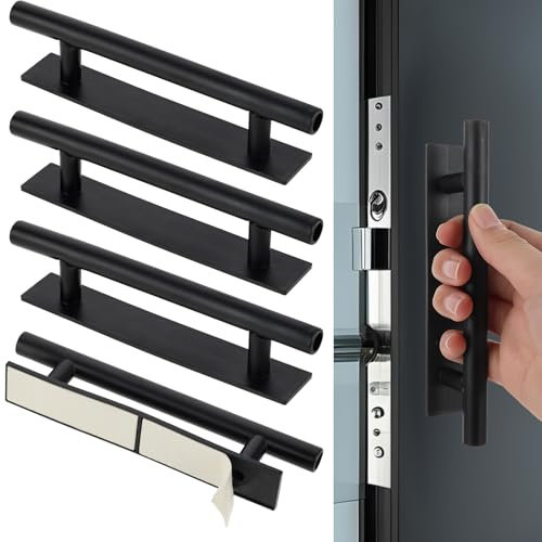 JJUNW 4 tiradores de puerta autoadhesivos, de plástico, para muebles, sin agujeros, para armario, cocina, corredera, balcón, puertas de cristal (15 cm)