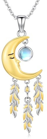 OHAYOO Traumfänger Kette Silber 925 Damen Mondstein Anhänger Halskette Mond Schmuck