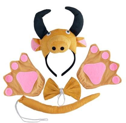 BESTonZON 5-teiliges Tierkopfbedeckungs-ochsenkostüm-set Für Kinder Schwanzfliege Cosplay-zubehör Für Party Modenschau