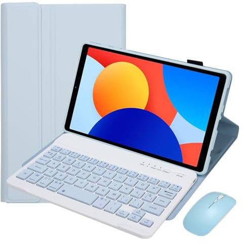 HLTOOP Funda con Teclado para Redmi Pad SE De 8,7 Pulgadas, Contener Ñ, Teclado Inalámbrico Desmontable con Ratón para Tableta, Cubierta Trasera Suave,Azul