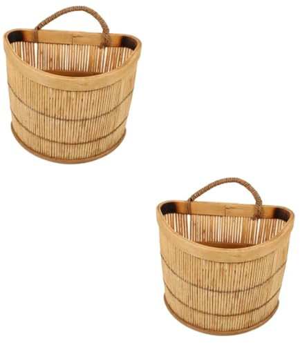 Cabilock 2 Stück Hängende Küchenkörbe Aufbewahrungsregale Aufbewahrungskörbe Hängender Obstkorb Ingwer Knoblauch Korb Gewebte Wandkörbe Obst Und Gemüsekorb Hängender Wandkorb