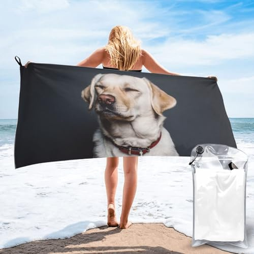 WKSGDSG Schnell trocknendes Strandtuch, süßes Labrador-Hunde-Badetuch, 160 x 80 cm, ultrakompakt, sandfrei, Mikrofaser-Handtuch für Camping, Reisen, Fitnessstudio, leicht, schnell trocknend, mit