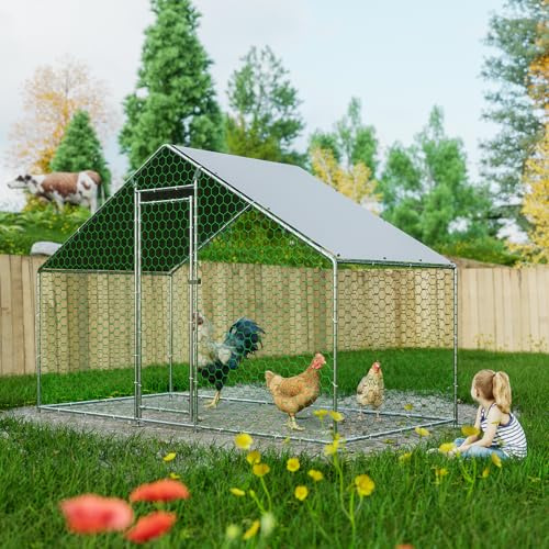 Redkid 4.5m² Metall Freilaufgehege Hühnerstall 3x1.5x2m - Mit Wasserdichtetem PE-Tuch und Sicherheitsschloss - hühnergehege freilauf groß für Hühner, Kaninchen und Verschiedene Kleintiere (3x1.5x2m)