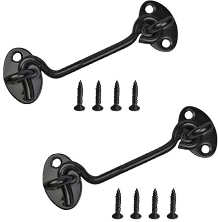 2PCS Hook and Eye Latch 4 Inch Black Stainless Steel Gate Latch- Ideal for Door Locks Without Drilling Garden Gates Over Door Sheds Bathrooms Bedroom Door Lock