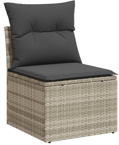 vidaXL Garten-Sofa-Set mit Kissen 10 pcs Hellgrau Poly Rattan, Garten und Terrasse, rechteckiges modulares Sofa-Set, verstellbare Füße, witterungsbeständige Materialien