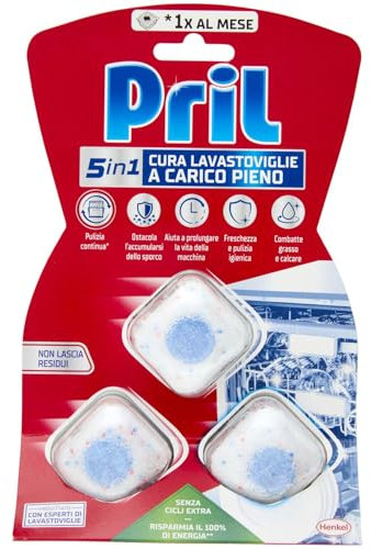Pril 5In1 Tabs Cura Lavastoviglie a Carico Pieno, 3 Tab, Anticalcare e Decalcificante per una Pulizia Profonda e Igiene Ottimale