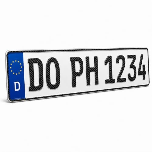 PLATEHOLDER® Kfz Kennzeichen | Carbon | DIN Zertifiziert | 520x112mm | Für Auto Fahrradträger Anhänger | offizielle Nummernschilder 1 Stück
