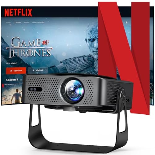 VGKE Mini Beamer, Netflix Offiziell/KI-Autofokus/Ultradünnes Design / 35dB Geräuscharm, 26000 Lumen 1080p Full HD und 4K-Unterstützung WiFi6 Bluetooth Video Projektor für Heimkino/Outdoor/Handy
