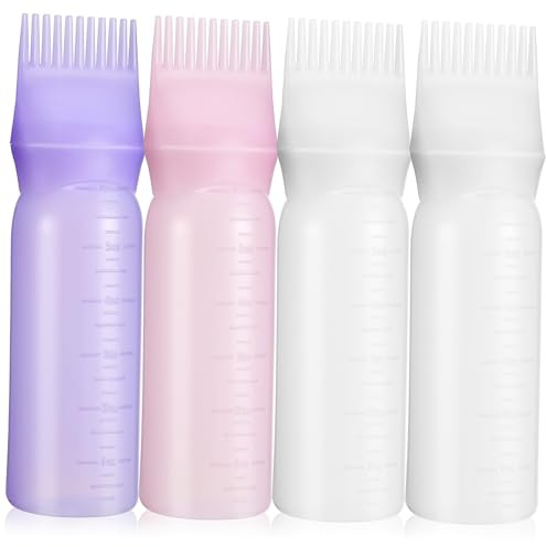 Healeved 4 Stück Teiliges Haarfärbe applikatorflaschen mit Wurzelkamm Wiederverwendbar mit Skala für Präzises Auftragen von Haarfärbemittel Pflege und Blondierung zu Hause Salon