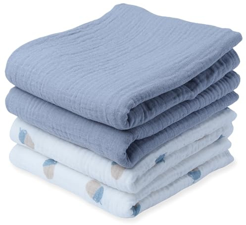 tiny ton Baby Mulltücher | Spucktücher – 100% GOTS Bio-Baumwolle, 4er-Set (60x60 cm), weich, saugfähig & atmungsaktiv. Vielseitige Spucktücher – zum Kuscheln, Reinigen & Abdecken