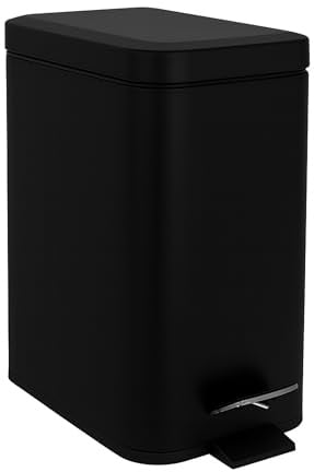 Relaxdays Mülleimer Bad, 5 Liter, Kosmetikeimer mit Soft-Close, Matte Optik, entnehmbarer Inneneimer, Treteimer, schwarz