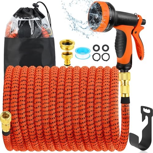 BoriYa Hose Pipe - Upgraded Expandable Garden Hoses 50ft 15m, Stretchy Hosepipe with Spray Gun, Expanding No-Kink Magic Hose with 3/4, 1/2 Fittings, Flexible Water Hos for Garden,Pet & Car Cleaing