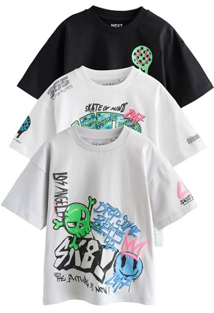 NEXT Jungen Regular Fit Kurzarm-T-Shirts mit Grafik, 3er-Pack 98-176