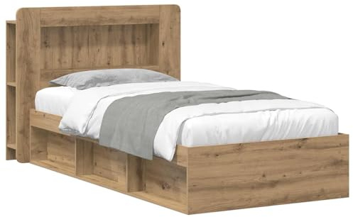 vidaXL Bettgestell mit Stauraum mit Kopfteil Artisan-Eiche 90 x 190 cm, Moderne Schlafzimmermöbel, rechteckiger Holz-Bettrahmen, praktische Aufbewahrung, minimalistischer Stil