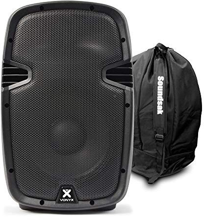 Vonyx SPJ-1000AD 10 Active DJ PA Speaker System with Built-in 400W Amplifier, Mic & Line Inputs and Protective Carry Bag – Compact Portable Powered DJ Speaker Set (SSC4635)