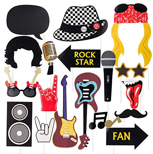 SUNBEAUTY 18er Set Rock and Roll Foto Requisiten, Rock Star Musik Klassische Photo Booth Props, 50's 60's Music Theme Guitar Party-Zubehör