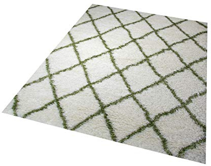 Teppich-Traum Shaggy Wohnzimmerteppich Hochflor Langflor Rautenmuster in Creme Grün Größe 80x150 cm