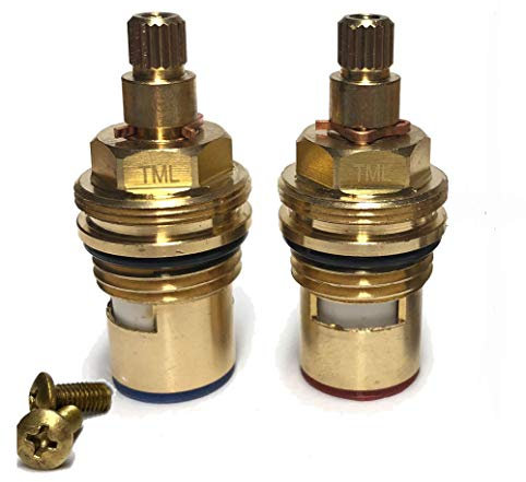 Replacement Ceramic Disc Valve Quarter Turn Cartridge (Pair) 20 Teeth Spline 1/2 x 52mm Supplied with Solid Brass Screws Fits B&Q