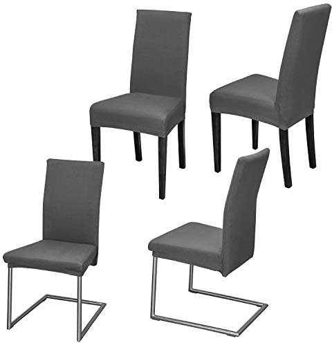 Staboos Stuhlhussen 4er Set - Hochwertige und elastische Stuhlhussen für Swingstühle - Pflegeleichte Stuhlbezüge & Hussen für Stühle - Perfekter Stuhlbezug 4er Set - ÖKO TEX Zertifiziert - Dunkelgrau