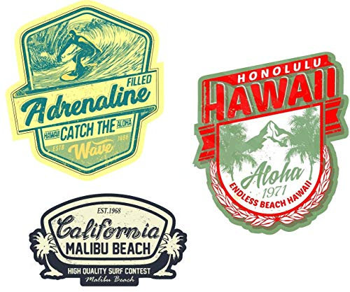 24/7stickers MG402 3X Aufkleber je ca. 10 cm Surfer Surf Bus USA Beach Surfing Board Hawaii Oldtimer Old School Retro Vintage Californien USA