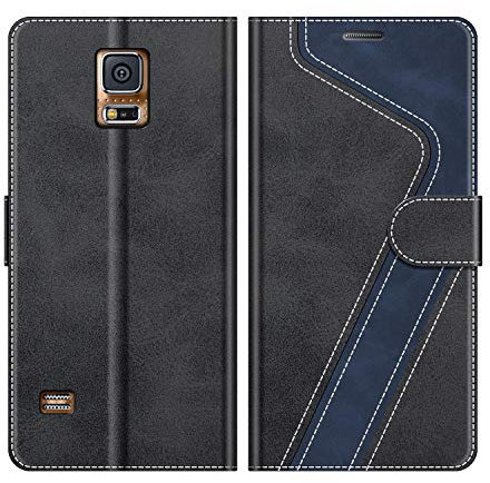 MOBESV Hülle für Samsung Galaxy S5 Handyhülle, Lederhülle mit Kartenfach, Klapphülle mit Ständer, Flip Case Handytasche Schutzhülle, Modisch Schwarz