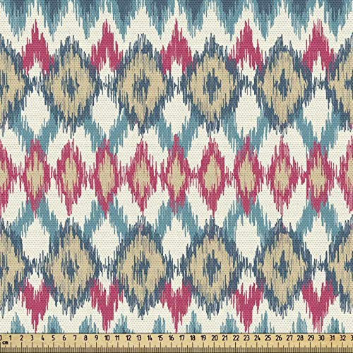 ABAKUHAUS Ikat Gewebe als Meterware, Uralter mexikanischer Eingeborener, Schön Gewebten Stoff für Polster und Wohnaccessoires, 1M (148x100cm), Rosa Blasser Teal