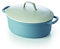 Beka Aluguss Bräter mit Deckel induktion, Schmortopf backofengeeignet, oval, 31cm, blau und weiß, Volumen 6l, mit keramischer Antihaftbeschichtung, Papillon Kollektion