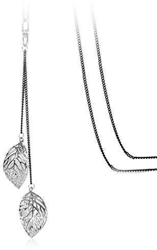 YAZILIND Simple Leaf Pendant Necklace Women Long Sweater Chain Retro Clothing Accessories(Silver)