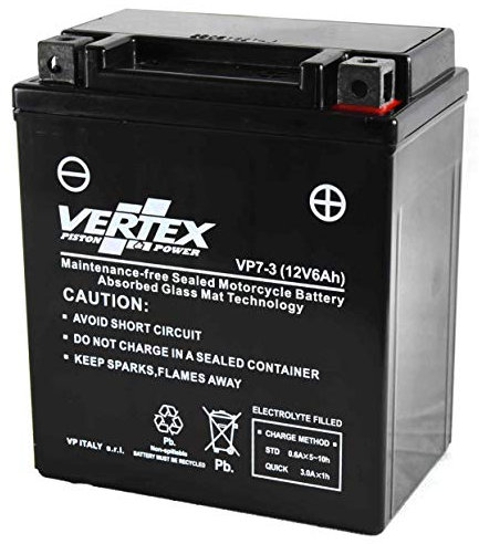 Vertex VP7-3 Sealed AGM Motorcycle/Powersport Battery, 12V, 6Ah, CCA (-18) 85, Replaces: CTX7L-BS, YTX7L-BS Perfect battery for Motorcycle, ATV's, Personal Watercraft and Snowmobiles