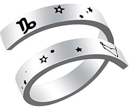 Woffoly Verstellbarer gravierter Waagen-Tierkreisring, Surgical 316L Edelstahl Statement Zeichen des Tierkreises Offen Verstellbarer Fingerring, Horoskop Schmuckgeschenk für Frauen Männer