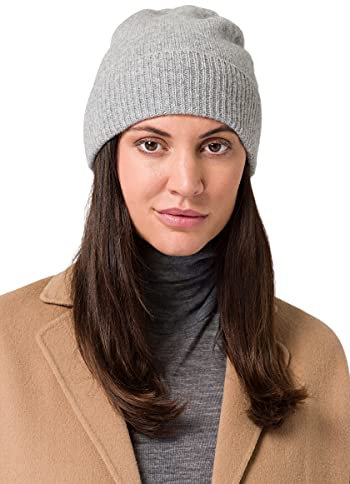 Style & Republic Kaschmir Sport Mütze-Beanie Damen aus 100% Cashmere - Dein kuscheliger Premium Beanie für stilvolle Herbst- & Winter-Momente - Light Grey Melange