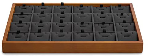 Oirlv Vassoio Per Gioielli a 24 Griglie In Legno Massiccio Con Inserti Rimovibili Base Per Gioielli Vassoio Organizzatore Per Collane E Pendenti (Grigio)